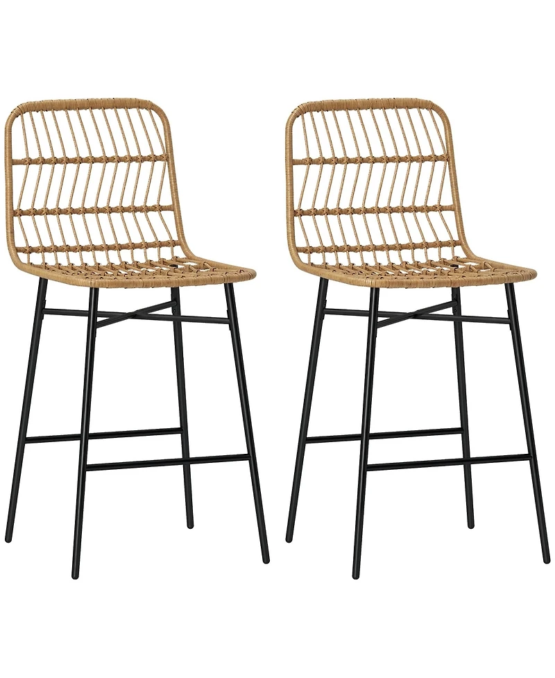 Homcom Rat Counter Height Bar Stools Set of 2 Barstools with Back,