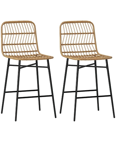 Homcom Rat Counter Height Bar Stools Set of 2 Barstools with Back,