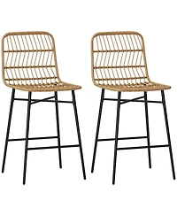 Homcom Rat Counter Height Bar Stools Set of 2 Barstools with Back,