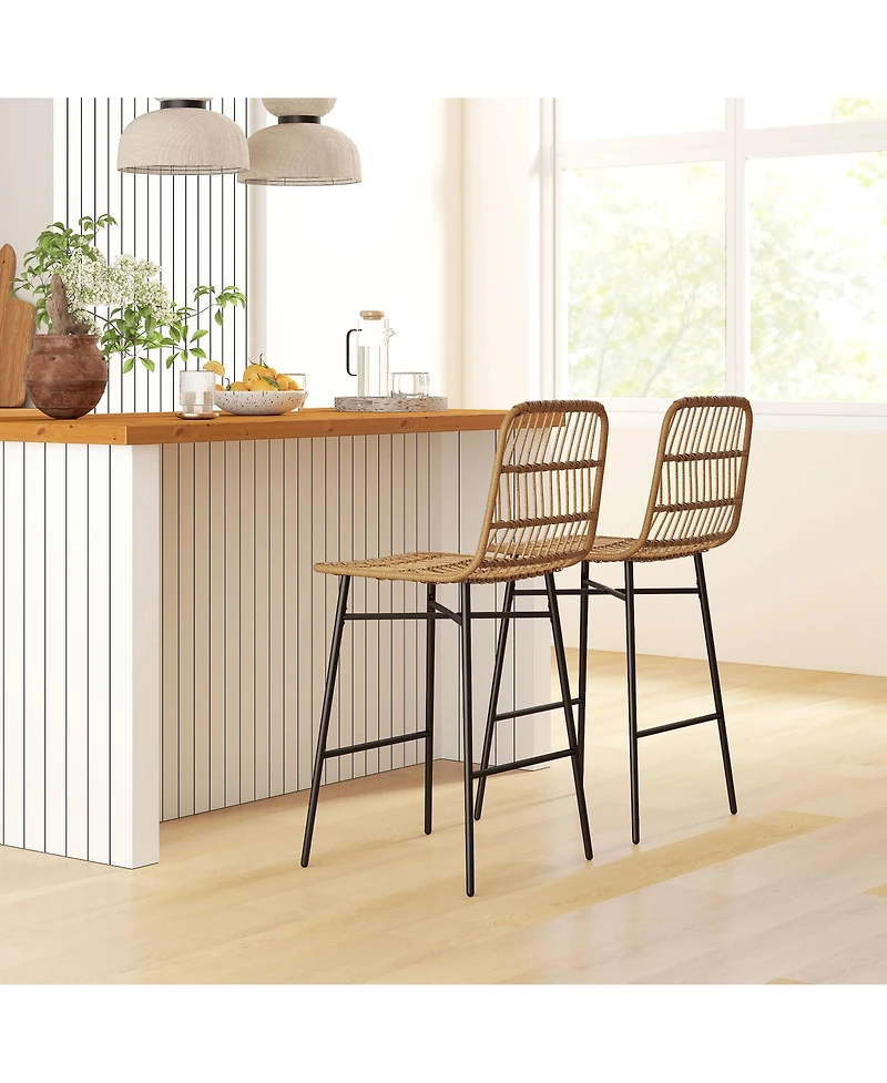 Homcom Rat Counter Height Bar Stools Set of 2 Barstools with Back,