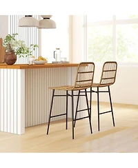 Homcom Rat Counter Height Bar Stools Set of 2 Barstools with Back,