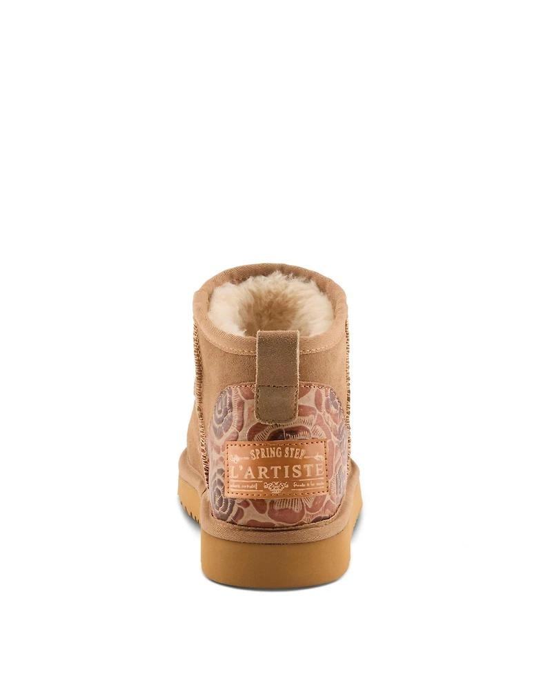 L'Artiste Women's Brandai-Curli Shearling Ankle Boot – Embossed Leather & Suede Slip-On With Whipstitch Detail