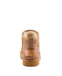 L'Artiste Women's Brandai-Curli Shearling Ankle Boot – Embossed Leather & Suede Slip-On With Whipstitch Detail