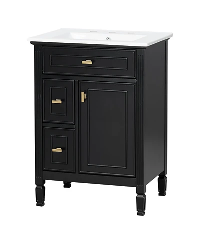 Clihome 24-Inch Bathroom Vanity with Sink, Solid Wood and Mdf Cabinet with One Flip Drawer,Freestanding Black Vanity for Bathroom Storage