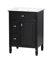Clihome 24-Inch Bathroom Vanity with Sink, Solid Wood and Mdf Cabinet with One Flip Drawer,Freestanding Black Vanity for Bathroom Storage