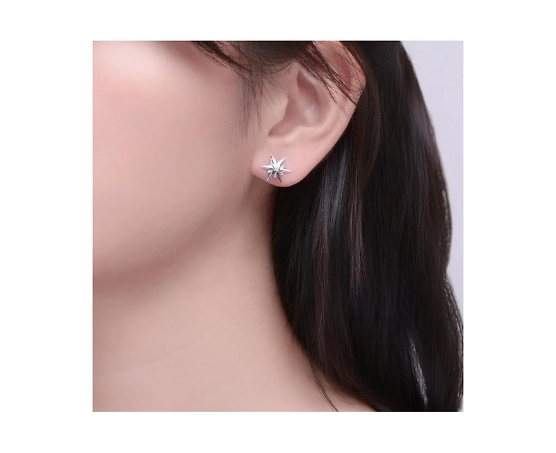 Rachel Glauber Teens White Gold Plated Cubic Zirconia Starburst Earring