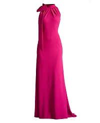 Tadashi Shoji Women's Sims Taffeta Shoulder Bow Halter Gown Hibiscus