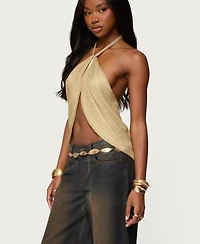 Edikted Women's Stasia Sparkly Knit Split Front Top