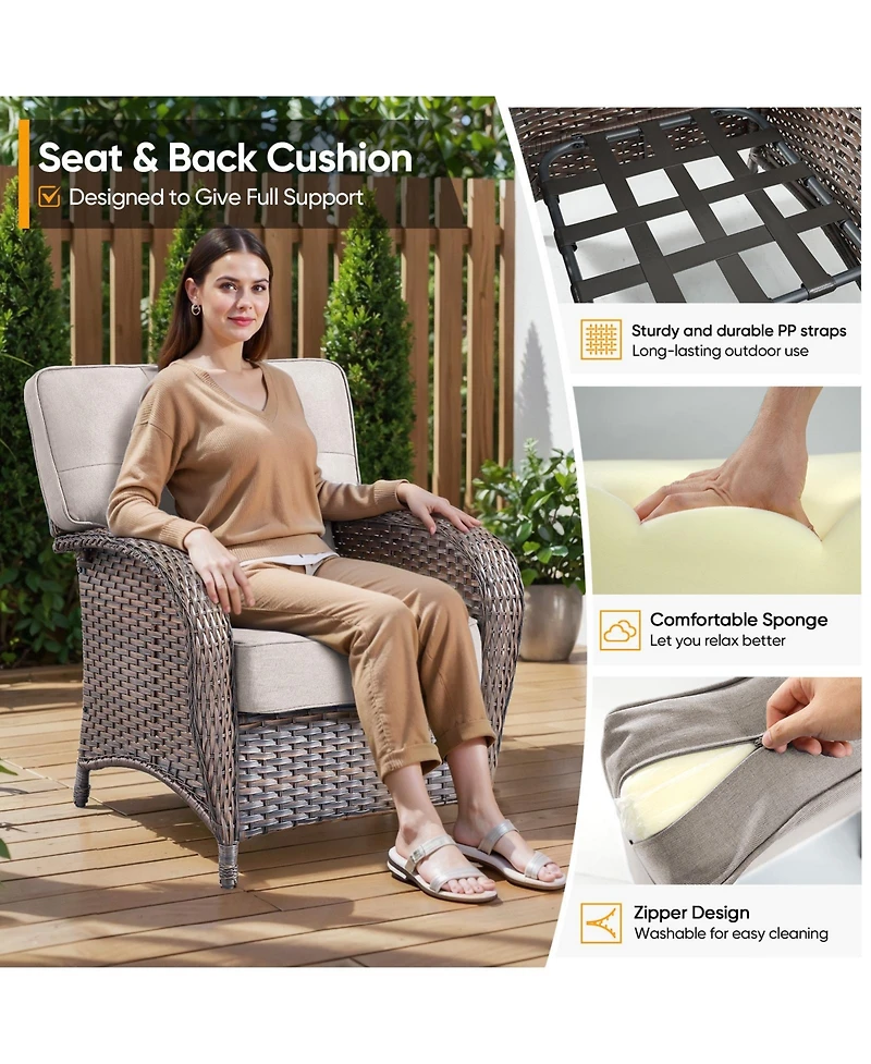 Gymojoy T-Frame Brown Wicker Outdoor Lounge Chairs with Olefin 5 In. Thick Cushions 2-Pack）