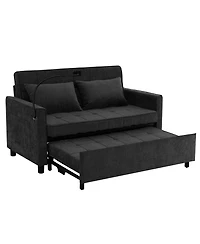 Boyel Living 56.9" Loveseat Sofa Bed, Pull-Out Sleeper, Linen, Reversible Backrest, Side Pockets, Usb Ports, Phone Holder