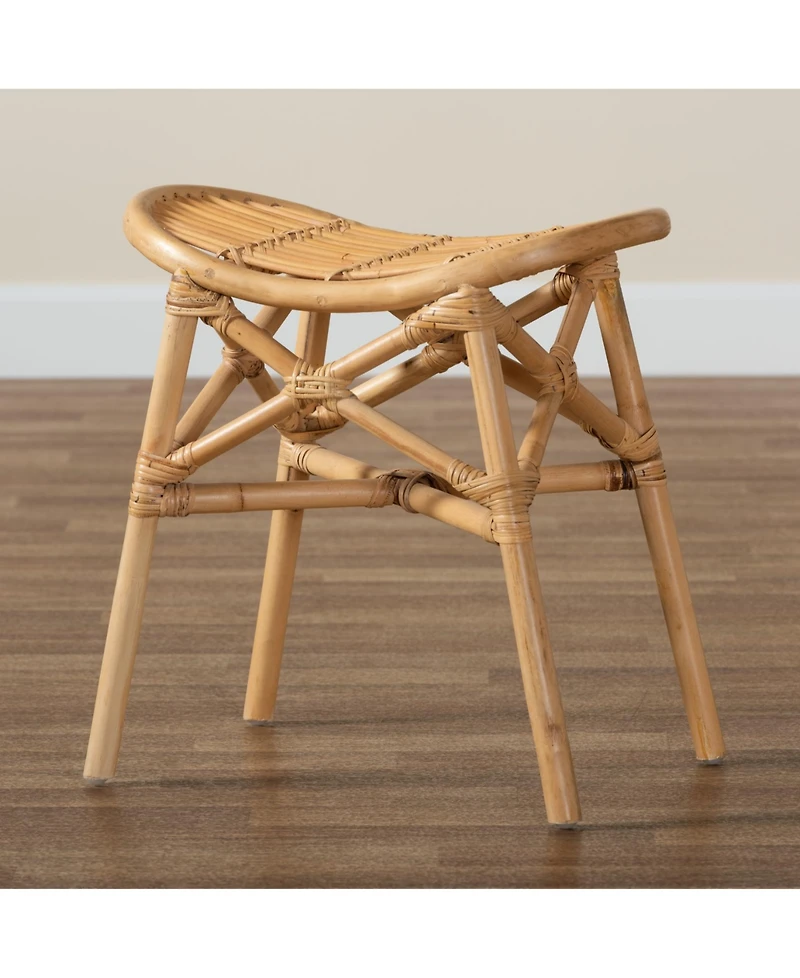 Furniture Elgon 18.5" Rattan Bohemian Footstool