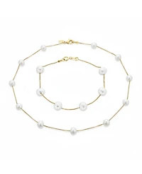 Bling Jewelry Tin Cup Freshwater Cultured Pearl Necklace & Bracelet Jewelry Set Sterling Silver 7MM