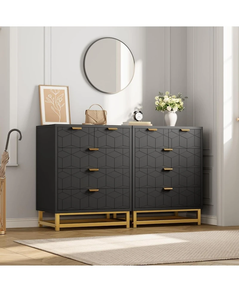 gaomon Modern 5-Drawer Dresser with Gold Metal Legs and Handles, Wood Storage Chest for Bedroom, Living Room or Hallway