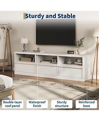 gaomon 70" Tv Stand for TVs up to 85", Mid Century Modern Entertainment Center with Drawer, Open Shelves & Cable Management