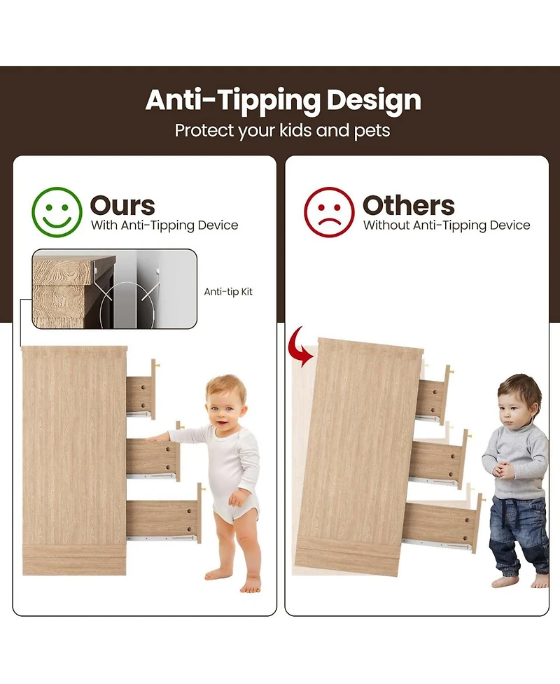 gaomon 8-Drawers Rattan Dresser for Bedroom, Wooden Dresser Chest of Drawers