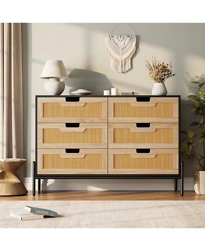 Gaomon + 6-Drawer + Rattan & Wood + Farmhouse/Modern Style + Dresser