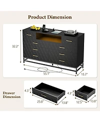 Gaomon 8 Drawer Dresser for Bedroom, Pink Dresser with Led Light, 55 Inch Tv Stand Dressers with Power Outlet