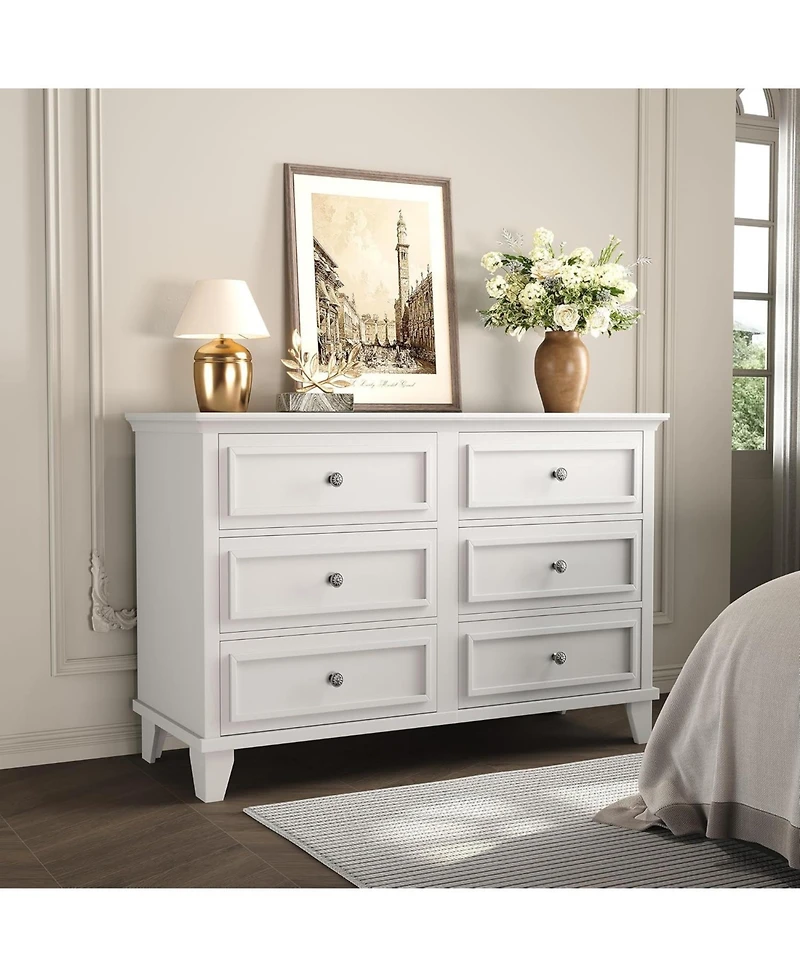 gaomon 6 Drawer Dresser, Wooden Storage Chest of Drawers with Exquisite Metal Handles, Large Wide Dresser Tv Stand