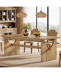 Tribesigns Farmhouse Dining Table for 4-6 People, 63" Large Rectangular Kitchen Dining Room Table with Heavy Duty Double Base, Rustic Brown