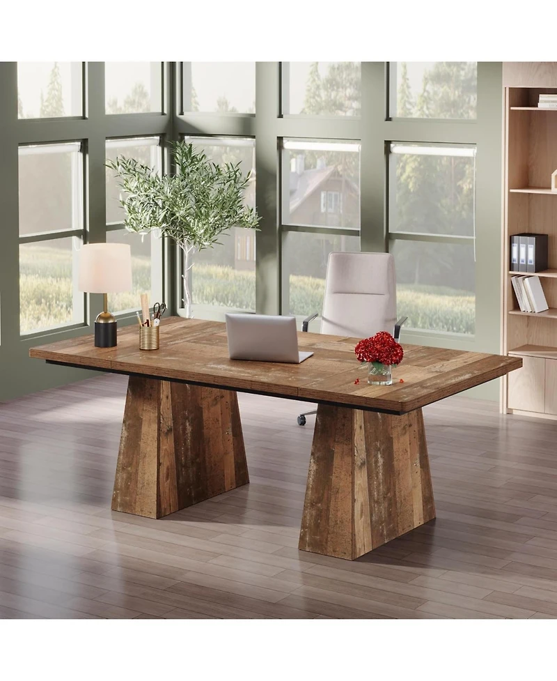 Tribesigns 63-Inch Executive Desk, Large Office Computer Desk with Double Pedestal, Modern Simple Workstations