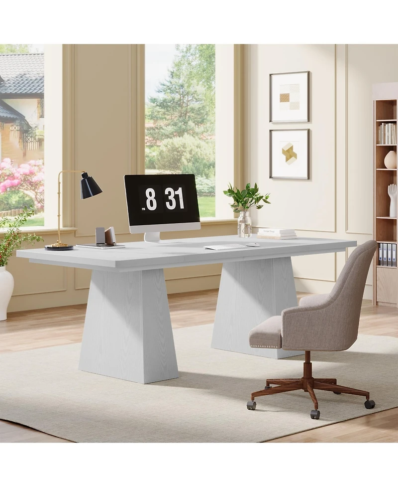 Tribesigns 63-Inch Executive Desk, Large Office Computer Desk with Double Pedestal, Modern Simple Workstations