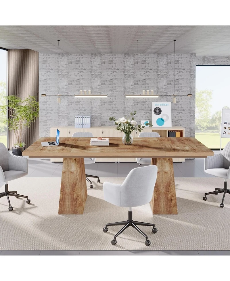 Tribesigns 63-Inch Dining Table with Double Pedestal Base, Modern Kitchen Tabl, Espresso Brown