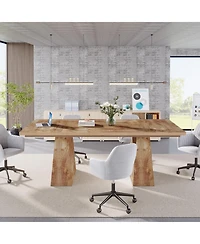 Tribesigns 63-Inch Dining Table with Double Pedestal Base, Modern Kitchen Tabl, Espresso Brown