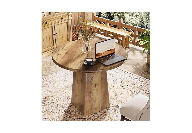 Tribesigns 31.5-Inch Round Dining Room Table for 2-4, Farmhouse Small Kitchen Dinner Table, Rustic Brown