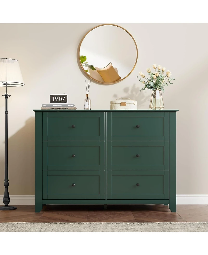 Gaomon Green 6 Drawer Dresser for Bedroom, Wide Wooden Chest with Deep Drawers,Modern Storage Organizer for Hallway, Entryway