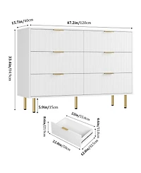 Gaomon Fluted Wood Dresser 6 Drawers Dresser for Bedroom, Large Modern Chest of Drawers, Brown Dresser