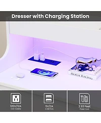 Dresser for Bedroom with 6 Drawers, Modern Chest Featuring Led Lights and Charging Station