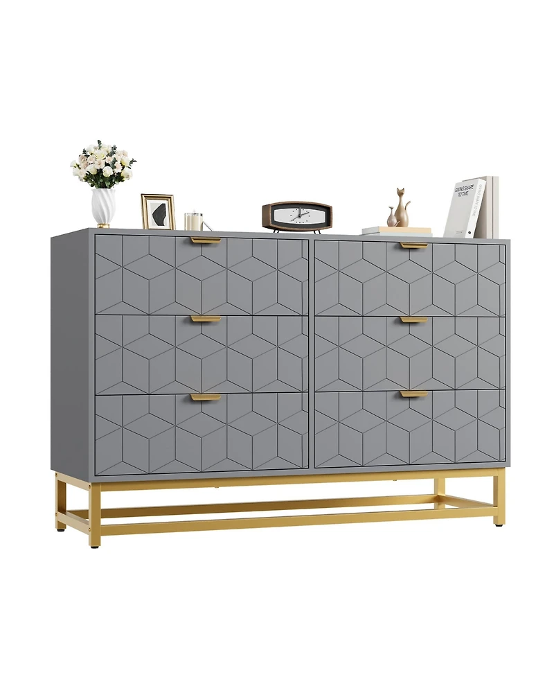 Gaomon 6 Drawer Dresser with Wide Storage, Dresser Chest Organizer with Metal Legs, Modern Dressers & chests of Drawers