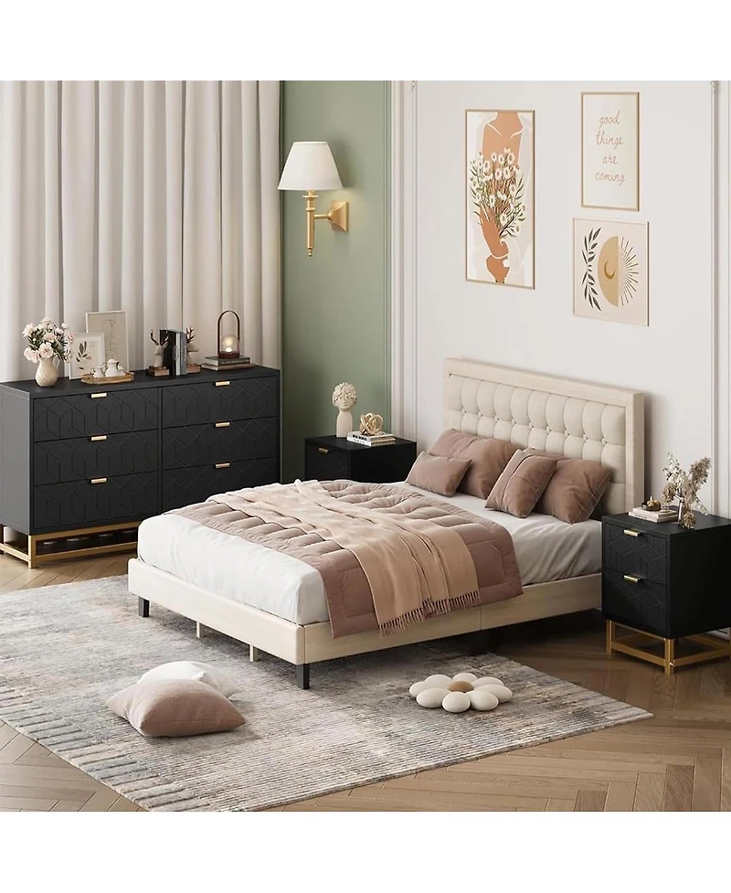 gaomon Modern 6-Drawer Bedroom Dresser with Large Storage and Gold Metal Accents for Entryway, Living Room or Closet