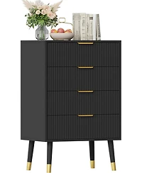 gaomon Modern 4-Drawer Bedroom Dresser, Compact Fluted Storage Chest Organizer with Wood Frame, Small Nightstand for or Living Room