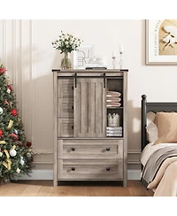 Gaomon Farmhouse 5-Drawer Bedroom Dresser, 48" Wood Chest with Sliding Barn Door, Adjustable Shelf, Large Storage Organizer