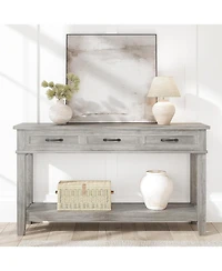 gaomon 52" Console Table Entryway with 3 Storage Drawers, 3-Tier dustrial Metal Sofa Behind Couch Table, Hallway forEntryway, B