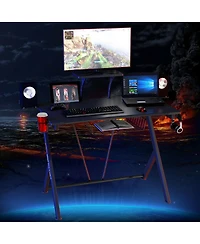 Gymax Gaming Desk Computer Desk Pc Table Workstation with Headphone Hook & Cup Holder
