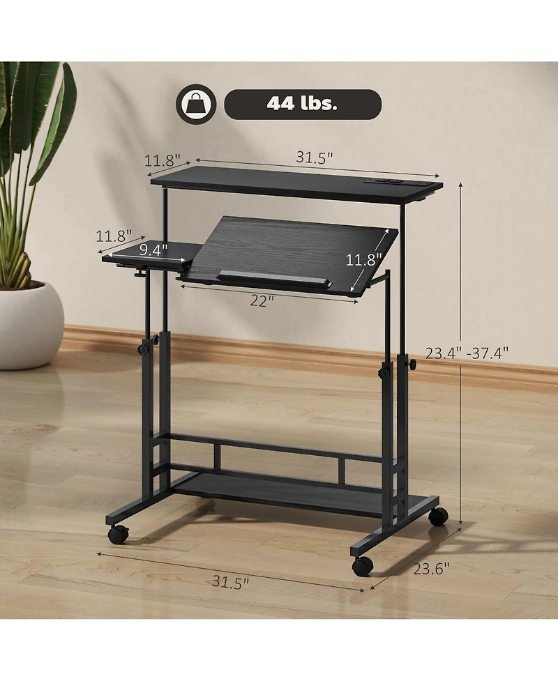 Homcom Adjustable Sding Desk, Sd Up Desk with Power Outlets,