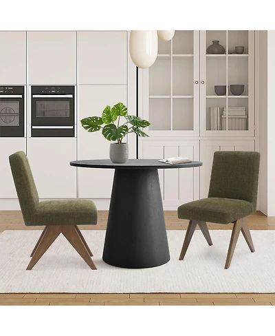 Maison Boucle 3-Piece Round Dining Table Set for 2, Upholstered Chairs with Rubberwood Legs, Modern Kitchen Small Spaces