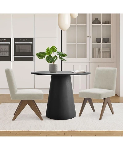 Maison Boucle 3-Piece Round Dining Table Set for 2, Upholstered Chairs with Rubberwood Legs, Modern Kitchen Small Spaces