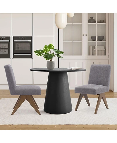 Maison Boucle 3-Piece Round Dining Table Set for 2, Upholstered Chairs with Rubberwood Legs, Modern Kitchen Table Set for Small Spaces