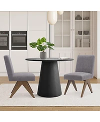 Maison Boucle 3-Piece Round Dining Table Set for 2, Upholstered Chairs with Rubberwood Legs, Modern Kitchen Table Set for Small Spaces