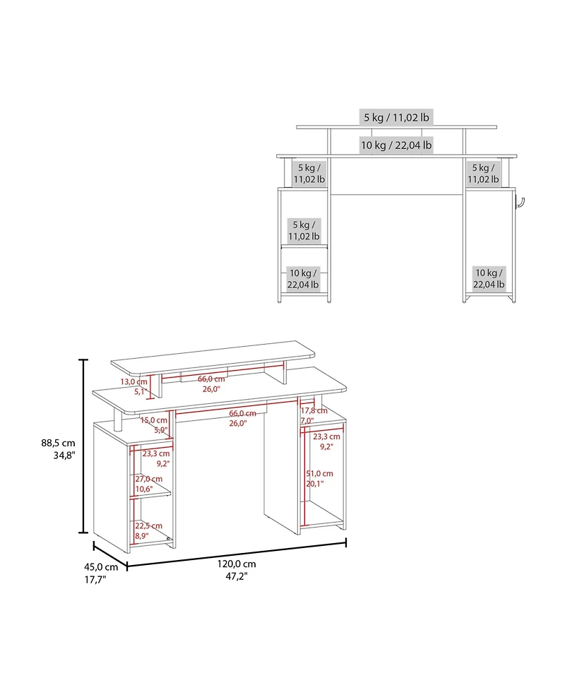 Flynama Wengue Gaming Desk with Blue Accents Six Shelves and Storage Door Compact Design for Organized Gaming Setups