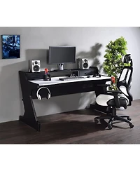 Flynama Black and White 2 Drawer Gaming Desk with 59Inch Wide Surface and Storage Compartments for Indoor and Outdoor Gaming Stations