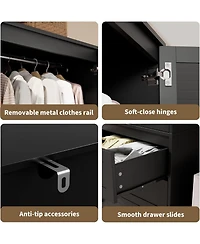 gaomon Modern Armoire Wardrobe Closet with 3 Drawers & 2 Doors, Tall Standing Wooden Cabinet for Hanging Clothes, Heavy Duty Storage