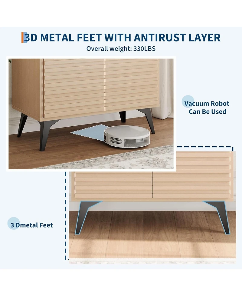 Gaomon Fluted Storage Cabinet with Metal Legs, Mid Century Modern Sideboard, Buffet Credenza for Living Room or Entryway