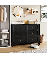gaomon 6 Drawer Dresser for Bedroom, Wooden Chest with Deep Drawers and Metal Knobs Entryway, Hallway, or Kids Room