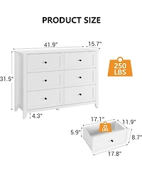 gaomon 6 Drawer Dresser for Bedroom, Wooden Chest with Deep Drawers and Metal Knobs Entryway, Hallway, or Kids Room