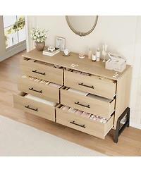 Gaomon Freestanding 52 Inch Wide Wooden Dresser with 6 Large Storage Drawers Closet Storage Dresser Chest for Living Room and Bedroom and Entryway
