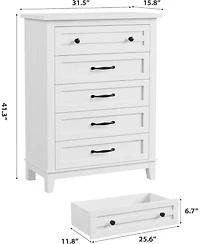 Gaomon 41.3" Tall 5-Drawer Dresser, Freestanding Wooden Chest for Bedroom or Living Room